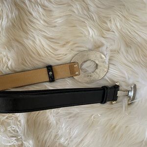 Black leather belt with silver clasps